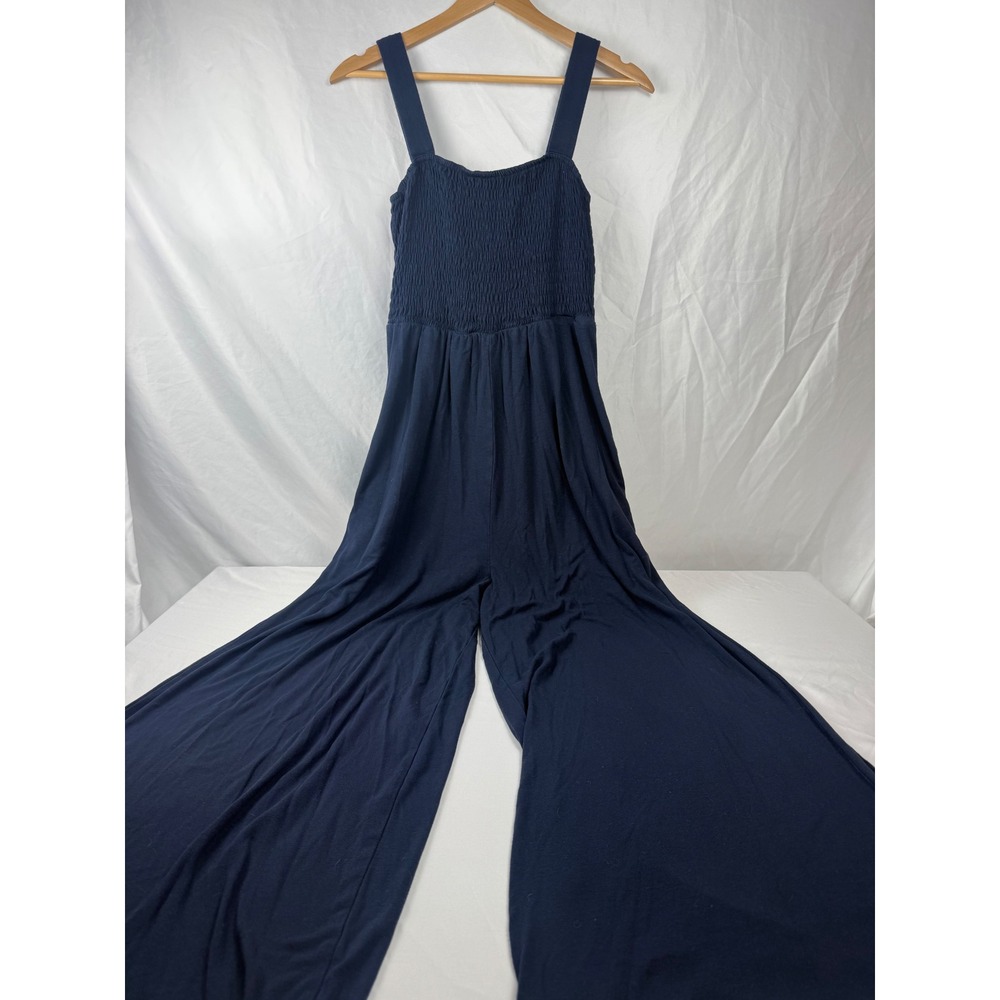 Automet‎ Size M Navy Smocked Wide Leg Jumpsuit Sleeveless Palazzo Romper #mc